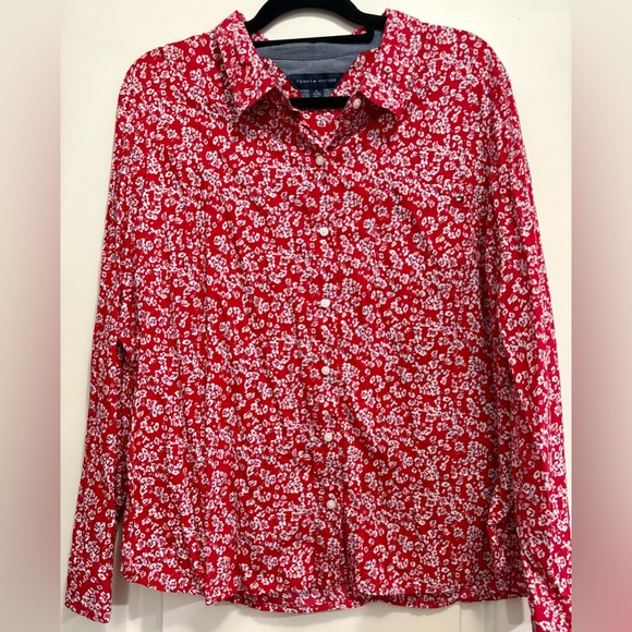 Tommy Hilfiger Tops - Floral Red Button-Up Women's Top